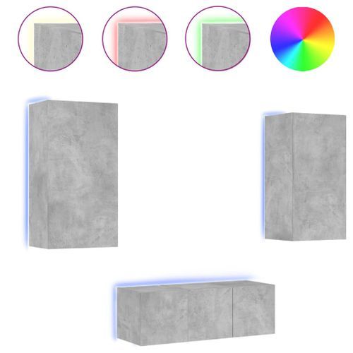 Unités murales TV avec LED 4 pcs gris béton bois d'ingénierie - Photo n°2; ?>