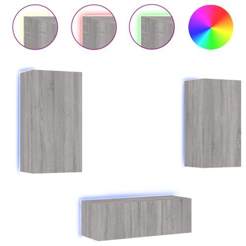 Unités murales TV avec LED 4 pcs gris sonoma bois d'ingénierie - Photo n°2; ?>