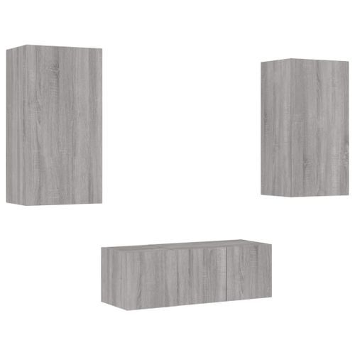 Unités murales TV avec LED 4 pcs gris sonoma bois d'ingénierie - Photo n°3; ?>