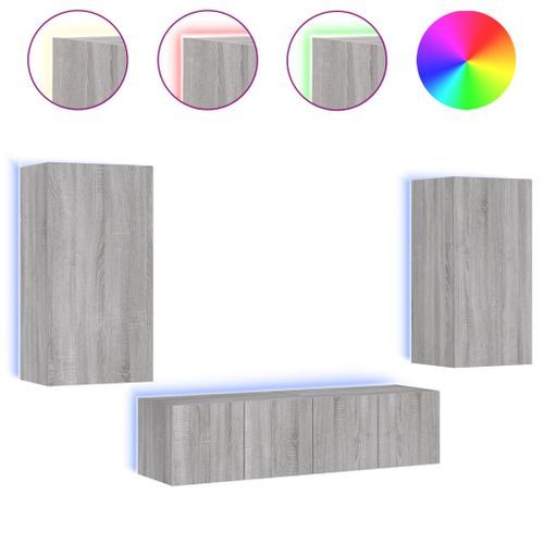 Unités murales TV avec LED 4 pcs gris sonoma bois d'ingénierie - Photo n°2; ?>