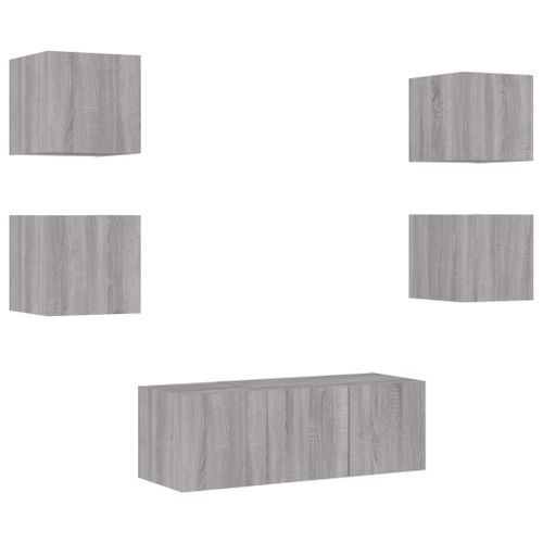 Unités murales TV avec LED 6 pcs gris sonoma bois d'ingénierie - Photo n°3; ?>