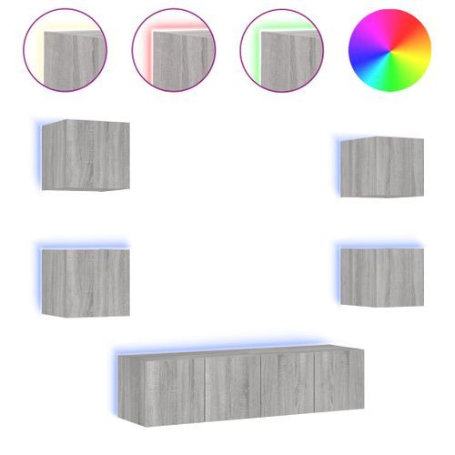 Unités murales TV avec LED 6 pcs gris sonoma bois d'ingénierie - Photo n°2; ?>