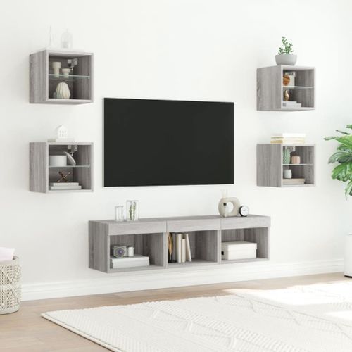 Unités murales TV avec LED 7 pcs gris sonoma bois d'ingénierie - Photo n°3; ?>