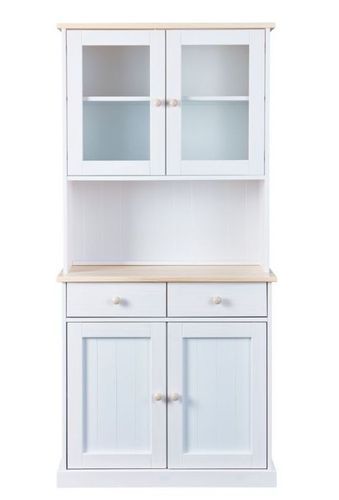 Vaisselier 4 portes 2 tiroirs pin massif clair et blanc Caly - Photo n°2; ?>