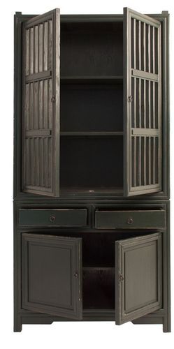 Vaisselier 4 portes 2 tiroirs pin massif recyclé noir Ilsa - Photo n°3; ?>