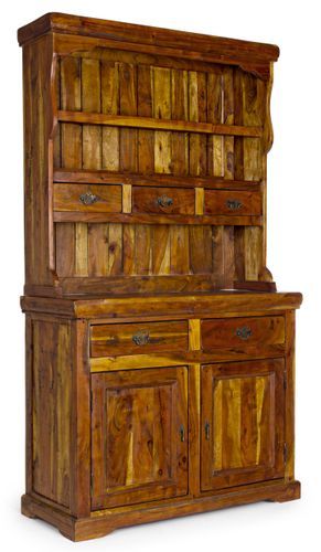 Vaisselier 5 tiroirs 2 portes en bois d'acacia massif finition rustique marron Kastela 107 cm - Photo n°2; ?>