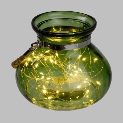 Vase en verre Vert jade - 40 MicroLED lumiere fixe - Blanc chaud - Photo n°2; ?>