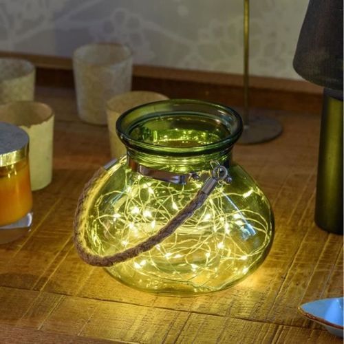 Vase en verre Vert jade - 40 MicroLED lumiere fixe - Blanc chaud - Photo n°3; ?>