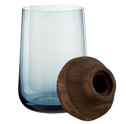 Vase verre bleu et bois foncé Neela H 33 cm - Photo n°2; ?>