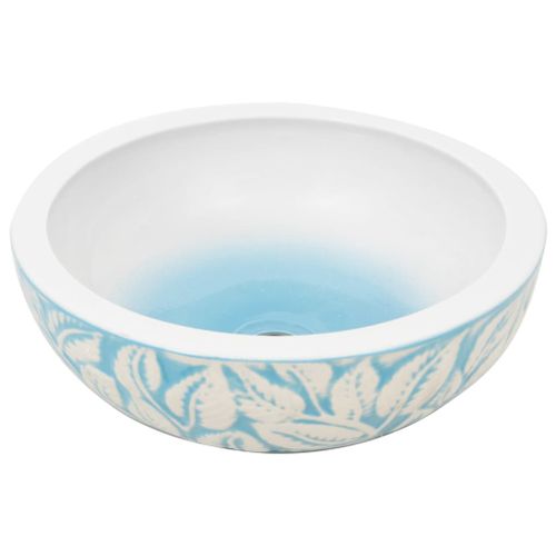 Vasque à poser blanc et bleu rond Φ41x14 cm céramique - Photo n°3; ?>