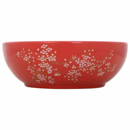 Vasque à poser blanc et rouge rond Φ41x14 cm céramique - Photo n°2; ?>