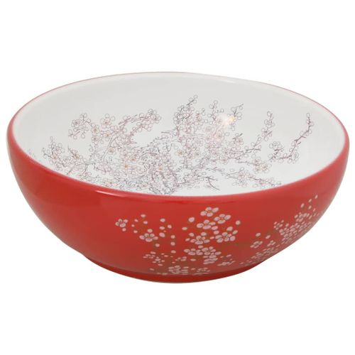 Vasque à poser blanc et rouge rond Φ41x14 cm céramique - Photo n°3; ?>