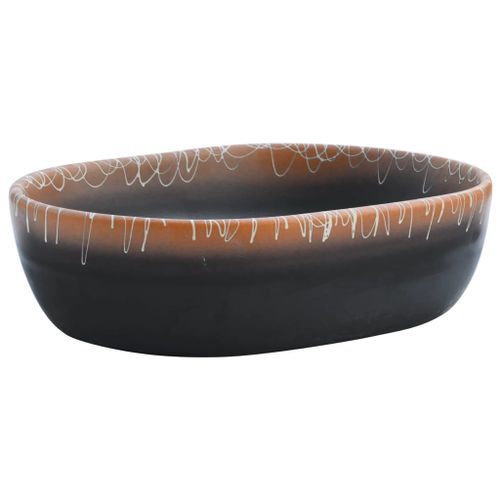 Vasque à poser noir et orange ovale 47x33x13 cm céramique - Photo n°2; ?>