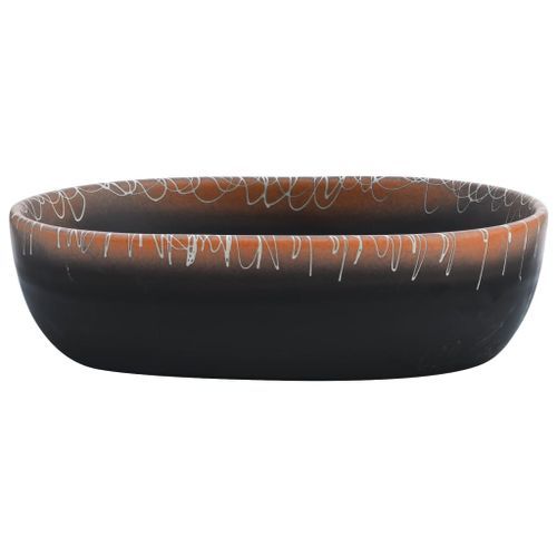 Vasque à poser noir et orange ovale 47x33x13 cm céramique - Photo n°3; ?>
