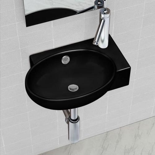 Vasque à trou de trop-plein robinet céramique pour salle de bain Noir - Photo n°2; ?>