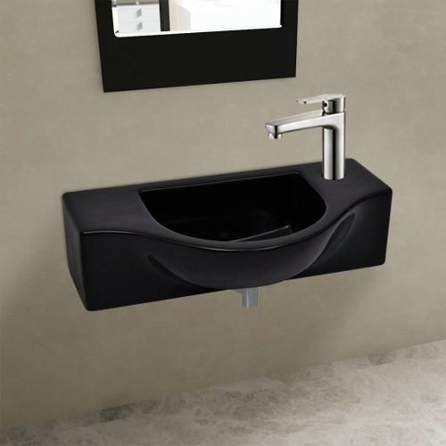 Vasque à trou pour robinet céramique Noir pour salle de bain - Photo n°2; ?>