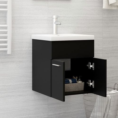 Vasque avec lavabo intégré 41 cm Noir - Photo n°3; ?>