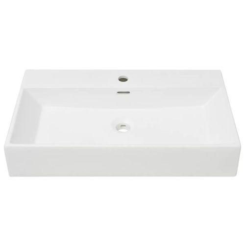 Vasque avec trou de robinet en céramique Blanc 76x42,5x14,5 cm - Photo n°3; ?>