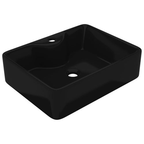 Vasque carrée à trou pour robinet céramique Noir pour salle de bain - Photo n°2; ?>