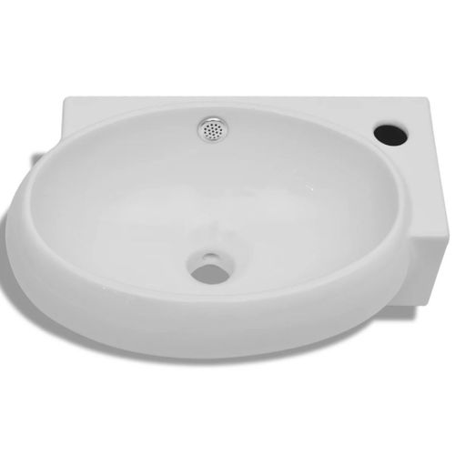 Vasque de salle de bains céramique blanc avec trou de trop-plein - Photo n°3; ?>