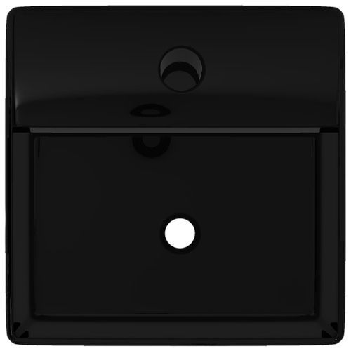 Vasque rectangulaire à trou Noir en céramique pour salle de bain - Photo n°3; ?>