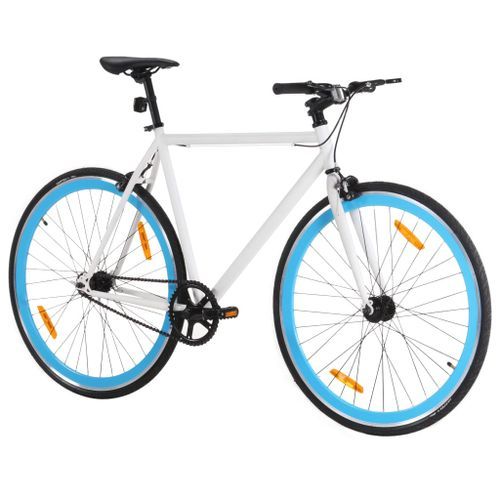 Vélo à pignon fixe blanc et bleu 700c 55 cm - Photo n°2; ?>