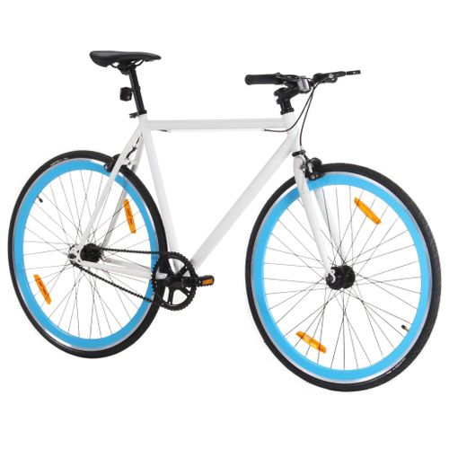 Vélo à pignon fixe blanc et bleu 700c 59 cm - Photo n°2; ?>