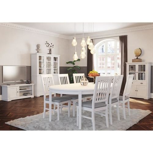 VENICE Table ronde avec 1 allonge - Laqué blanc - L 120/160 x P 120 x H 75,7 cm - Photo n°3; ?>