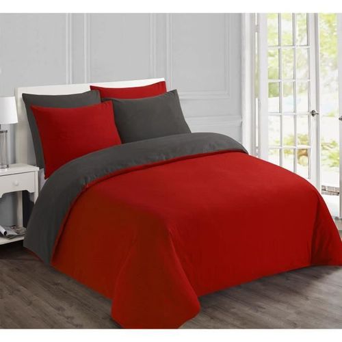 VISION Parure de couette Flanelle bicolore - 200 x 200 cm - Gris anthracite et rouge - Photo n°2; ?>