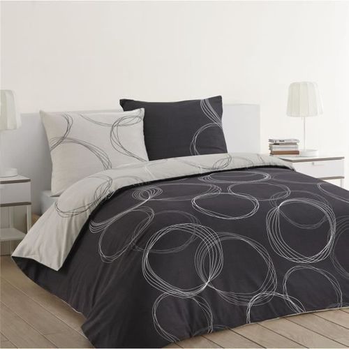 VISION Parure de couette Flanelle LENNY - 1 Housse de couette 240 x 260 cm + 2 Taies d'Oreillers 65 x 65 cm - Gris anthracite - Photo n°2; ?>