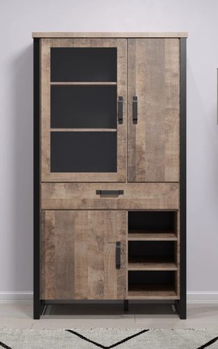 Vitrine 3 portes 1 tiroir en bois et acier noir Adeline - Photo n°2; ?>