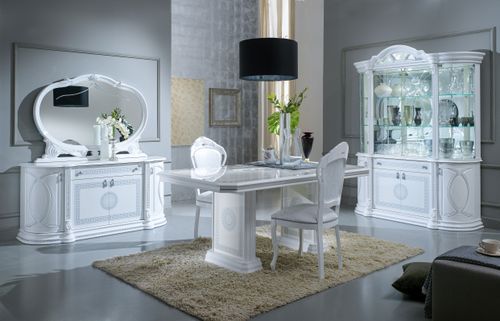 Vitrine 8 portes 1 tiroir bois vernis laqué brillant blanc et gris Venus 163 cm - Photo n°3; ?>