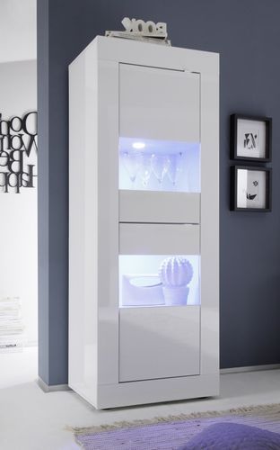 Vitrine à LED 2 portes bois laqué blanc brillant Assic - Photo n°2; ?>