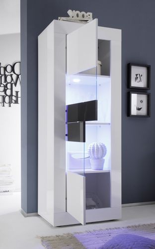 Vitrine à LED 2 portes bois laqué blanc brillant Assic - Photo n°3; ?>