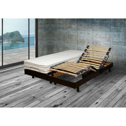 WEBED Ensemble matelas + sommier relaxation 160 x 200 - Latex - 18 cm - Mi-ferme et équilibré - Noir et gris anthracite - SEVILLA - Photo n°2; ?>