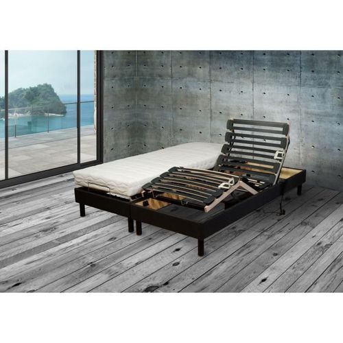 WEBED Ensemble matelas + sommier relaxation 160 x 200 - Mousse - 14 cm - Mi-ferme et équilibré - Noir et gris anthracite - CEUTA - Photo n°2; ?>