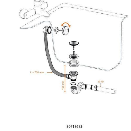 WIRQUIN Vidage de baignoire a câble L700 - Siphon cobra en ABS - Photo n°2; ?>