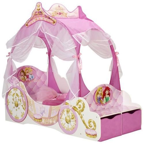 WORLDS APART DISNEY PRINCESSES Lit Enfant Fille - Carosse en bois avec rangements et rideaux - Rose - Photo n°2; ?>