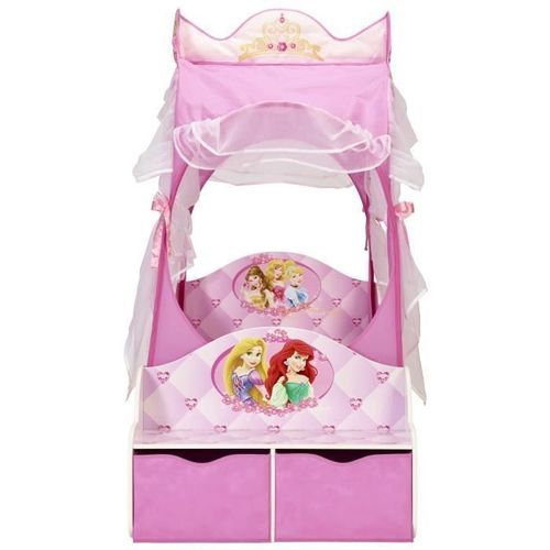 WORLDS APART DISNEY PRINCESSES Lit Enfant Fille - Carosse en bois avec rangements et rideaux - Rose - Photo n°3; ?>