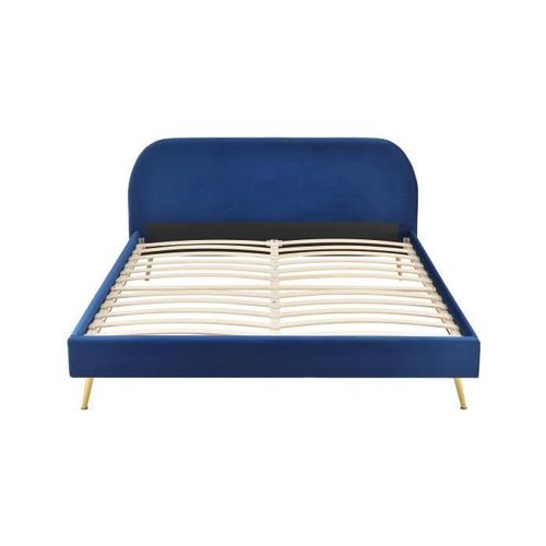 ZEN Lit scandinave velours bleu roi et pieds dorés + Sommier et tete de lit - l 140 x L 190 cm - Photo n°2; ?>