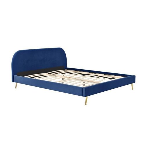 ZEN Lit scandinave velours bleu roi et pieds dorés + Sommier et tete de lit - l 140 x L 190 cm - Photo n°3; ?>