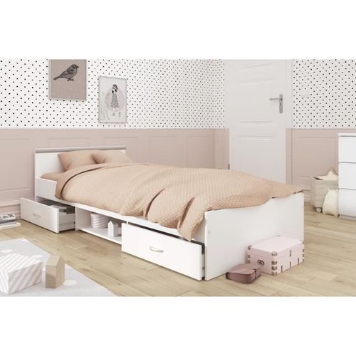 Lit enfant contemporain blanc mat - L 90 x P 200 cm - Photo n°2; ?>