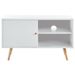 ANNETTE Meuble TV scandinave décor blanc + pieds en bois massif - L 90 cm - Photo n°1