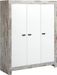 Armoire 3 portes bois massif élimé et blanc Nordic Chic - Photo n°1