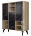 Armoire de rangement polyvalente bois naturel et noir effet marbre 3 portes 3 niches Pratika 105 cm - Photo n°1