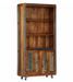 Bibliothèque sur roulettes 2 portes 3 étagères bois massif recyclé Moust - Photo n°1