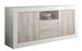Buffet 2 portes 2 tiroirs laqué blanc brillant et pin gris Pilari L 184 cm - Photo n°1