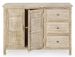 Buffet 2 portes 3 tiroirs bois de manguier clair avec décorations incrustées fait main Mabel 110 cm - Photo n°3