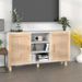 Buffet Blanc 105x30x60 cm Bois de pin massif et rotin naturel - Photo n°2