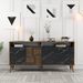 Buffet en bois noyer et noir effet marbre 4 portes Roma 160 cm - Photo n°2